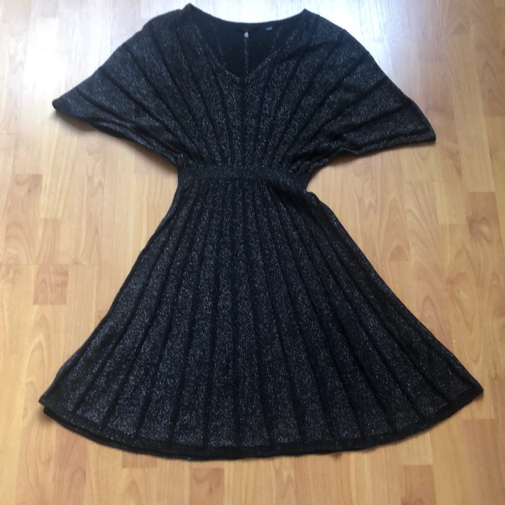 Anthropologie black with silver metallic sweater dress Size Large.